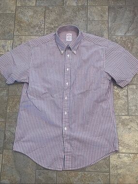 Brooks Brothers pink and Blue Striped Short-Sleeve Button-Down Shirt